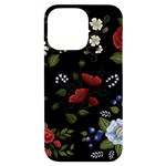 Floral Folk Fashion Ornamental Embroidery Pattern iPhone 14 Pro Max Black UV Print Case Front