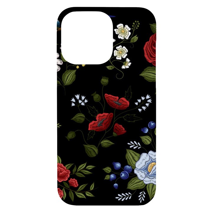 Floral Folk Fashion Ornamental Embroidery Pattern iPhone 14 Pro Max Black UV Print Case