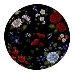 Floral Folk Fashion Ornamental Embroidery Pattern Round Glass Fridge Magnet (4 Pack) by Apen