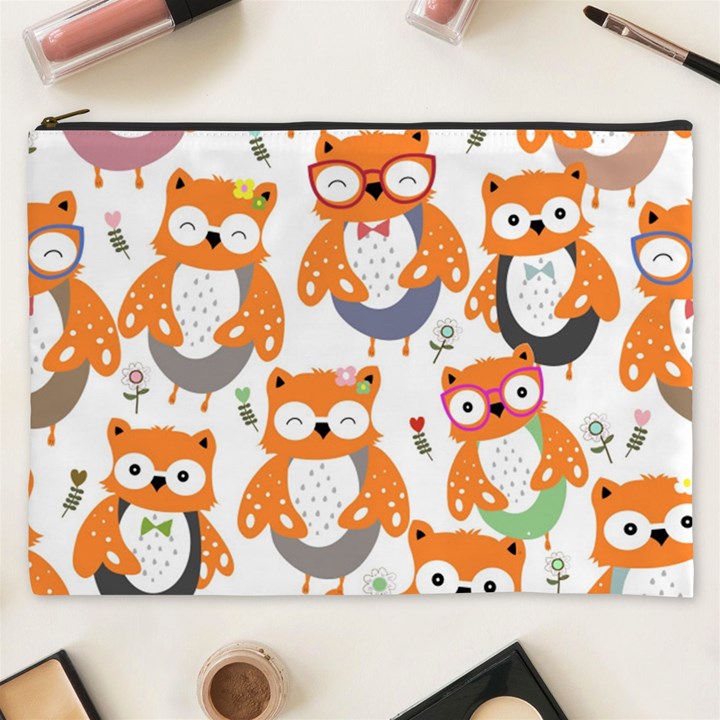 Cute Colorful Owl Cartoon Seamless Pattern Cosmetic Bag (XXXL)