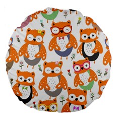 Cute Colorful Owl Cartoon Seamless Pattern Large 18  Premium Round Cushions by Apen