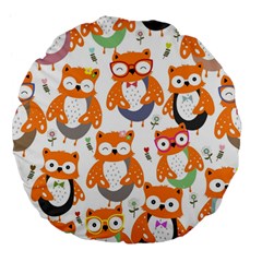 Cute Colorful Owl Cartoon Seamless Pattern Large 18  Premium Flano Round Cushions by Apen