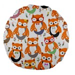 Cute Colorful Owl Cartoon Seamless Pattern Large 18  Premium Flano Round Cushions Front