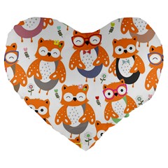 Cute Colorful Owl Cartoon Seamless Pattern Large 19  Premium Flano Heart Shape Cushions by Apen