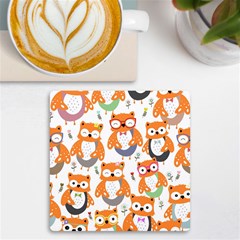 Cute Colorful Owl Cartoon Seamless Pattern Uv Print Square Tile Coaster  by Apen