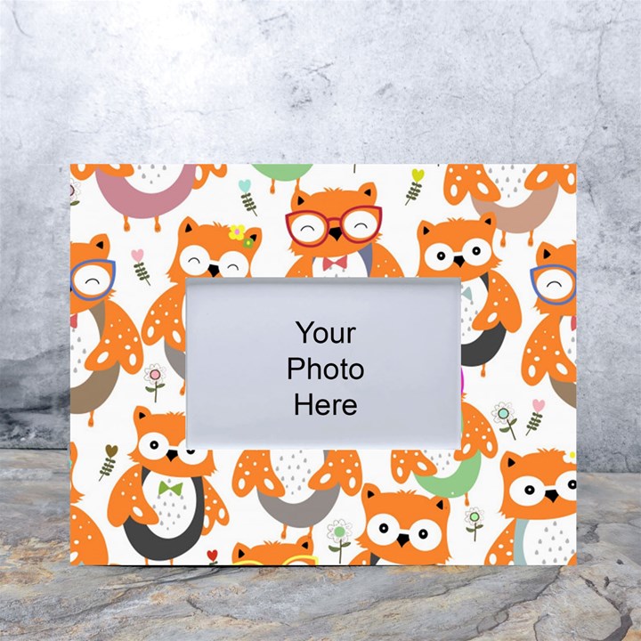 Cute Colorful Owl Cartoon Seamless Pattern White Tabletop Photo Frame 4 x6 