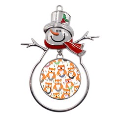 Cute Colorful Owl Cartoon Seamless Pattern Metal Snowman Ornament by Apen