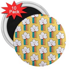 Smile Cloud Rainbow Pattern Yellow 3  Magnets (10 Pack)  by Apen