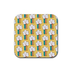 Smile Cloud Rainbow Pattern Yellow Rubber Coaster (square) by Apen