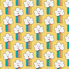 Smile Cloud Rainbow Pattern Yellow Play Mat (square) by Apen