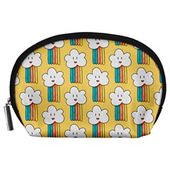 Smile Cloud Rainbow Pattern Yellow Accessory Pouch (large) by Apen