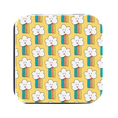 Smile Cloud Rainbow Pattern Yellow Square Metal Box (black) by Apen