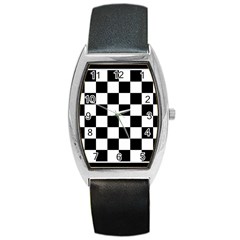 Chess Board Background Design Barrel Style Metal Watch by Apen