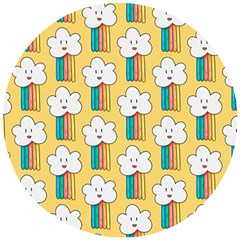 Smile Cloud Rainbow Pattern Yellow Wooden Puzzle Round by Apen