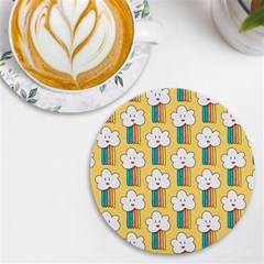 Smile Cloud Rainbow Pattern Yellow Uv Print Round Tile Coaster by Apen