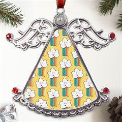 Smile Cloud Rainbow Pattern Yellow Metal Angel With Crystal Ornament by Apen