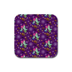 Pumpkin Ghost Skeleton Pattern Rubber Square Coaster (4 Pack) by Jatiart