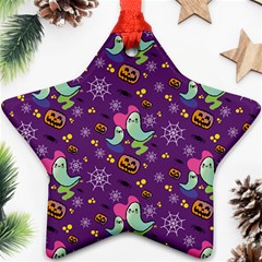 Pumpkin Ghost Skeleton Pattern Star Ornament (two Sides) by Jatiart