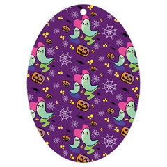 Pumpkin Ghost Skeleton Pattern Uv Print Acrylic Ornament Oval by Jatiart