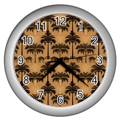 Camel Palm Tree Patern Wall Clock (silver) by Jatiart