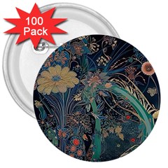 Vintage Peacock Feather 3  Buttons (100 Pack)  by Jatiart