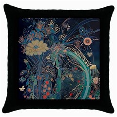 Vintage Peacock Feather Throw Pillow Case (black) by Jatiart