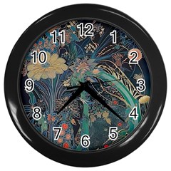 Vintage Peacock Feather Wall Clock (black) by Jatiart