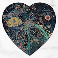 Vintage Peacock Feather Jigsaw Puzzle (heart) by Jatiart