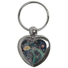 Bird Flower Tree Forest Key Chain (heart) by Jatiart