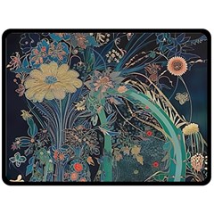 Vintage Peacock Feather Fleece Blanket (large) by Jatiart