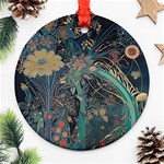 Bird Flower Tree Forest Round Ornament (Two Sides) Back