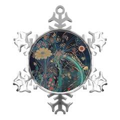 Vintage Peacock Feather Metal Small Snowflake Ornament by Jatiart