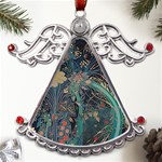 Vintage Peacock Feather Metal Angel with Crystal Ornament Front