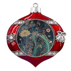 Bird Flower Tree Forest Metal Snowflake And Bell Red Ornament