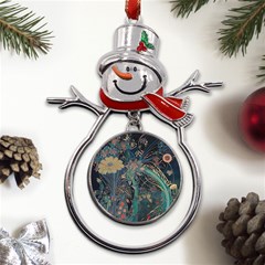 Vintage World Map Metal Snowman Ornament