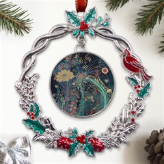 Vintage World Map Metal X mas Wreath Holly Leaf Ornament