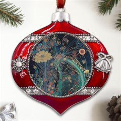 Vintage World Map Metal Snowflake And Bell Red Ornament