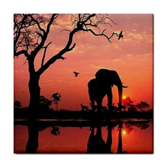 Elephant Landscape Tree Africa Sunset Safari Wild Tile Coaster by Jatiart