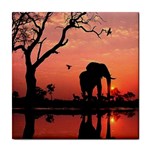 Elephant Landscape Tree Africa Sunset Safari Wild Tile Coaster Front