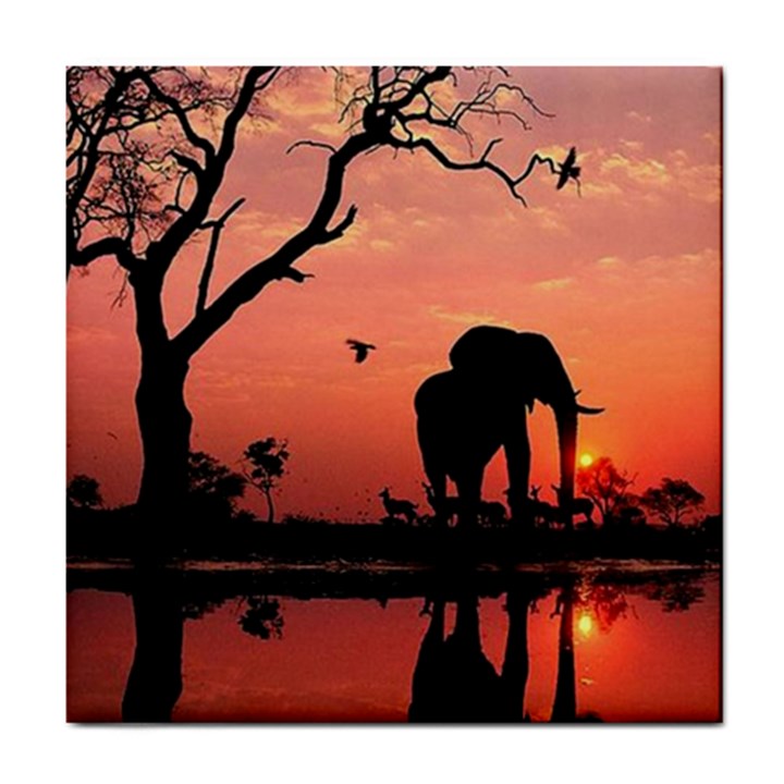 Elephant Landscape Tree Africa Sunset Safari Wild Tile Coaster