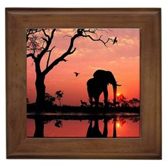 Elephant Landscape Tree Africa Sunset Safari Wild Framed Tile by Jatiart