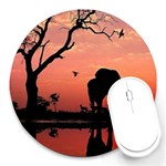 Elephant Landscape Tree Africa Sunset Safari Wild Round Mousepad Front