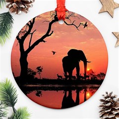 Elephant Landscape Tree Africa Sunset Safari Wild Ornament (round) by Jatiart