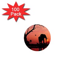 Elephant Landscape Tree Africa Sunset Safari Wild 1  Mini Magnets (100 Pack)  by Jatiart