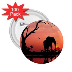 Elephant Landscape Tree Africa Sunset Safari Wild 2 25  Buttons (100 Pack)  by Jatiart