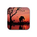 Elephant Landscape Tree Africa Sunset Safari Wild Rubber Coaster (Square) Front