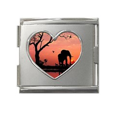 Elephant Landscape Tree Africa Sunset Safari Wild Mega Link Heart Italian Charm (18mm) by Jatiart