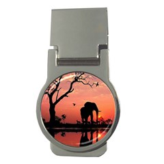 Elephant Landscape Tree Africa Sunset Safari Wild Money Clips (round)  by Jatiart