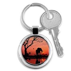 Elephant Landscape Tree Africa Sunset Safari Wild Key Chain (round) by Jatiart