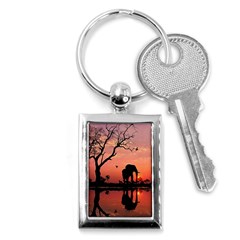 Elephant Landscape Tree Africa Sunset Safari Wild Key Chain (rectangle) by Jatiart